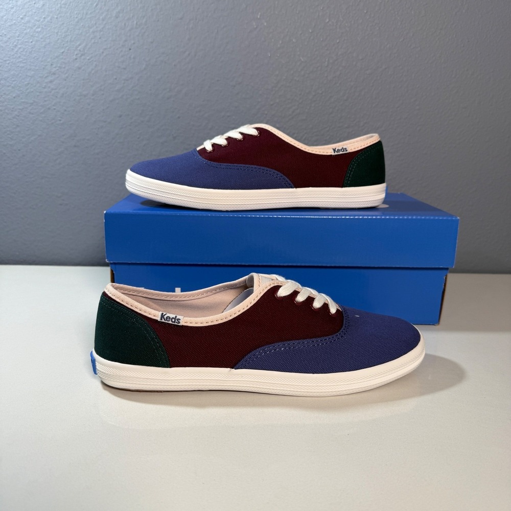Keds KW-Chap-3 Sneaker Women 5.5M Blue Burgundy Green NEW Colorblock Canvas